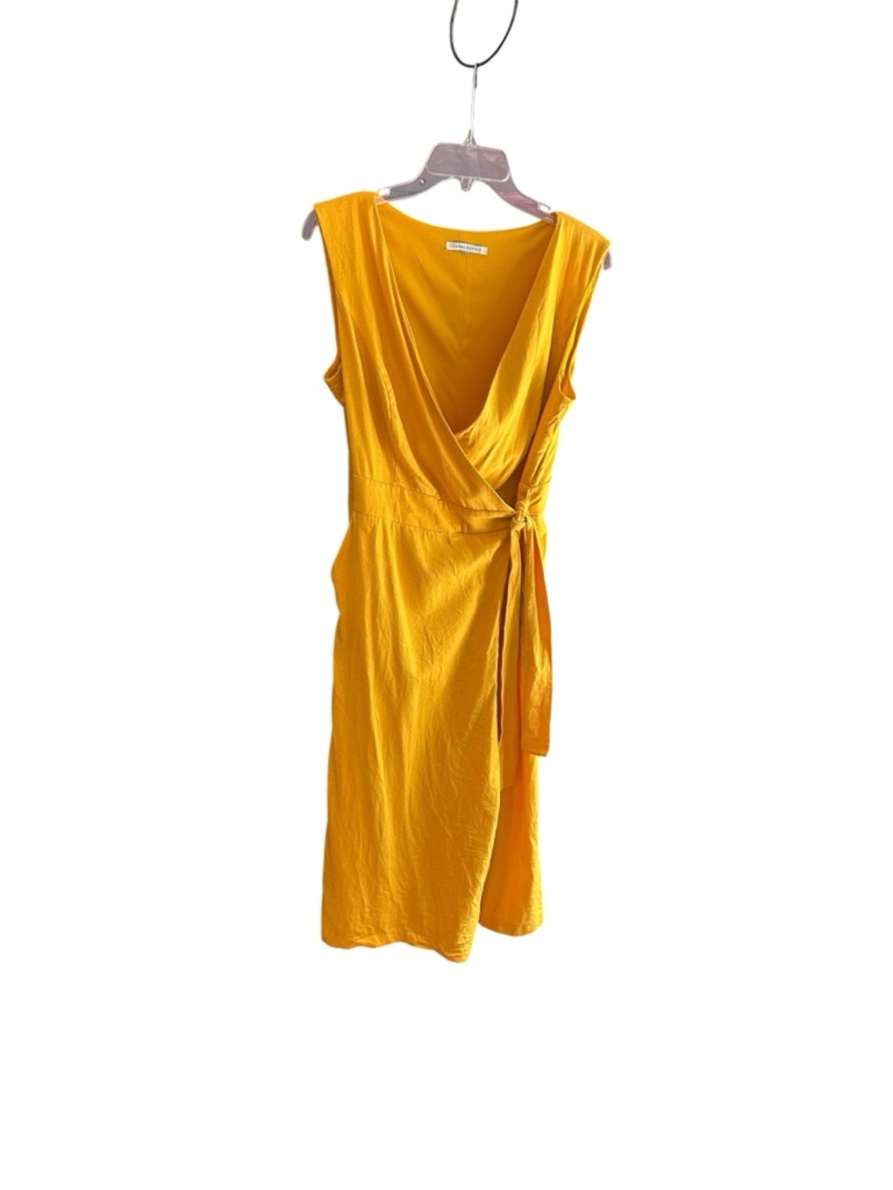 Tash + Sophie mustard linen blend cropped wrap style jumpsuit